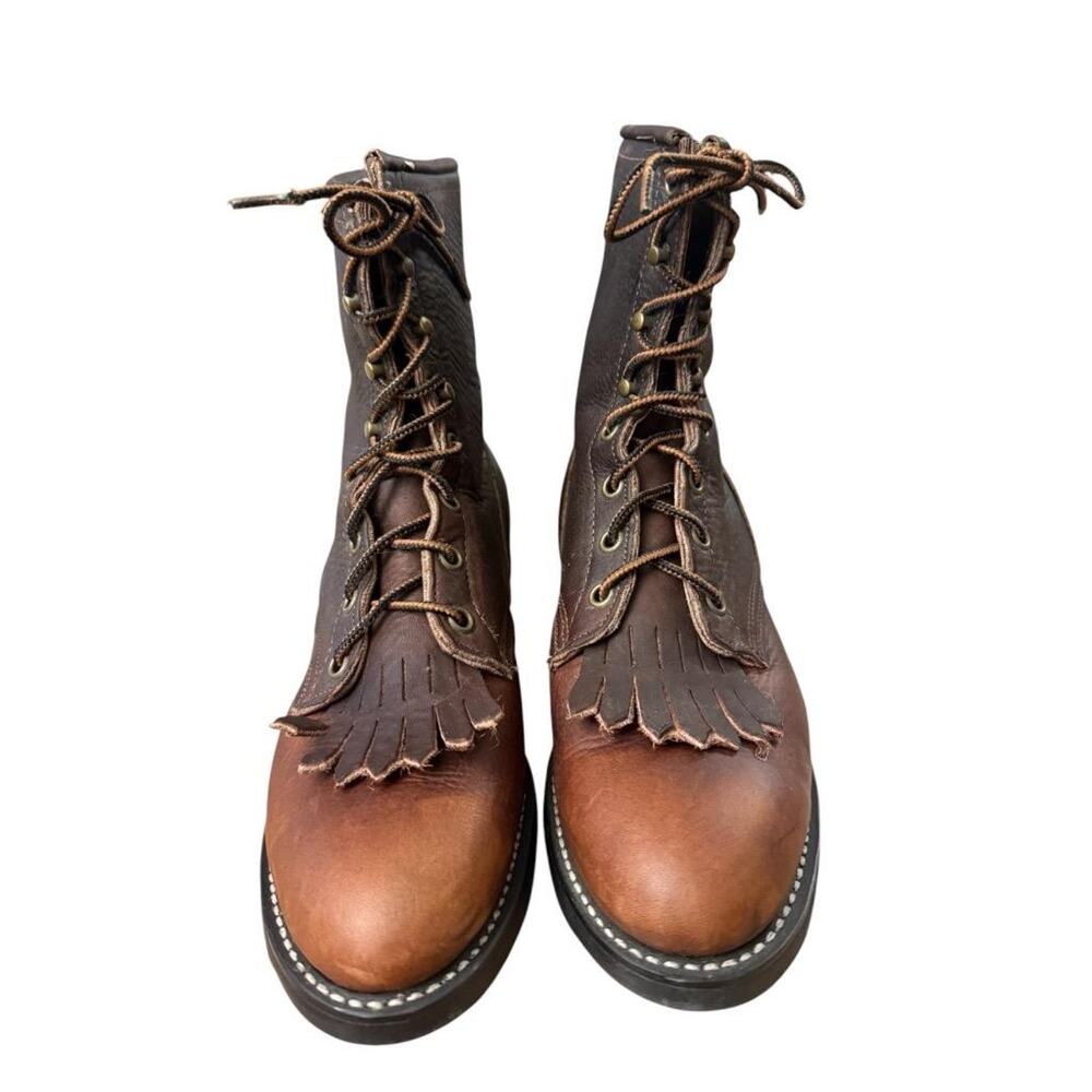 Vintage Laredo Kiltie Lacer Western Moto Boot Brown Leather Women size 8 - Picture 3 of 6